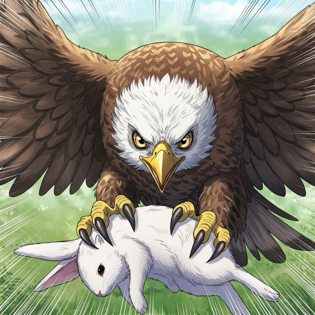 ワシがうさぎを捕まえている絵