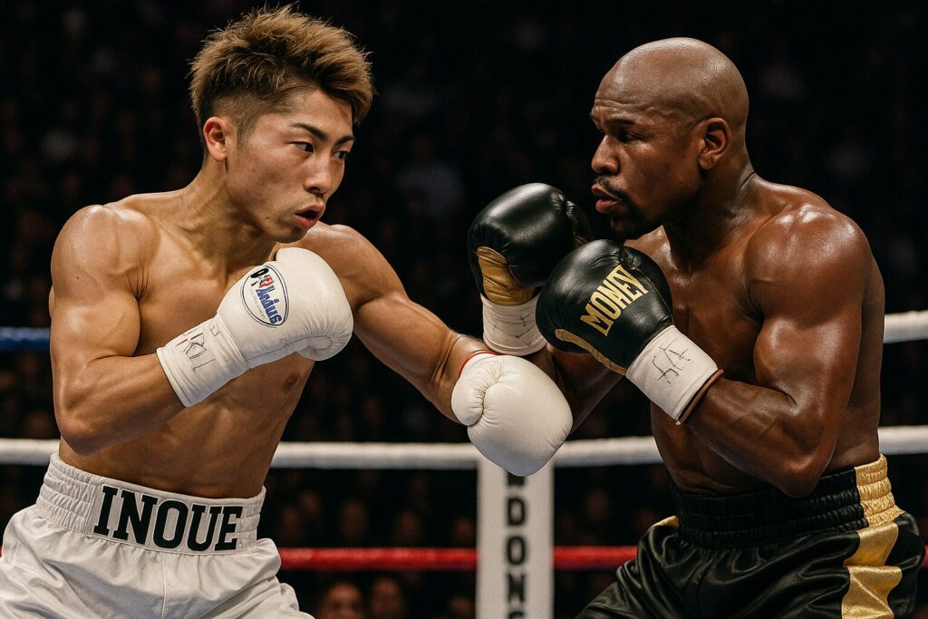 井上尚弥とメイウェザーがボクシングの試合した際のイメージ画像