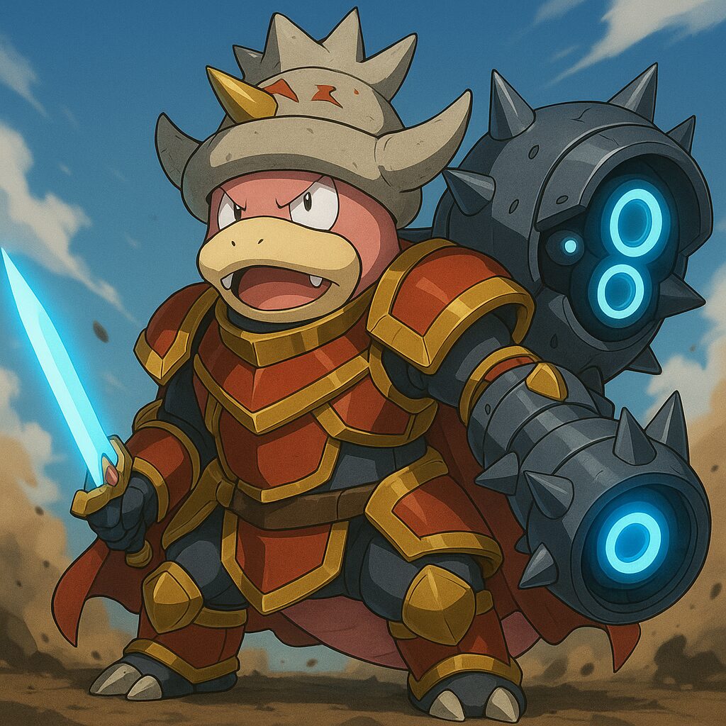 偽物の強そうな武器を装備した戦闘態勢のヤドキング画像