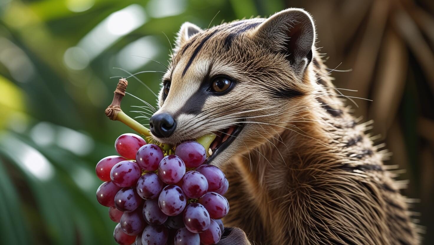 ブドウを食べるハクビシン