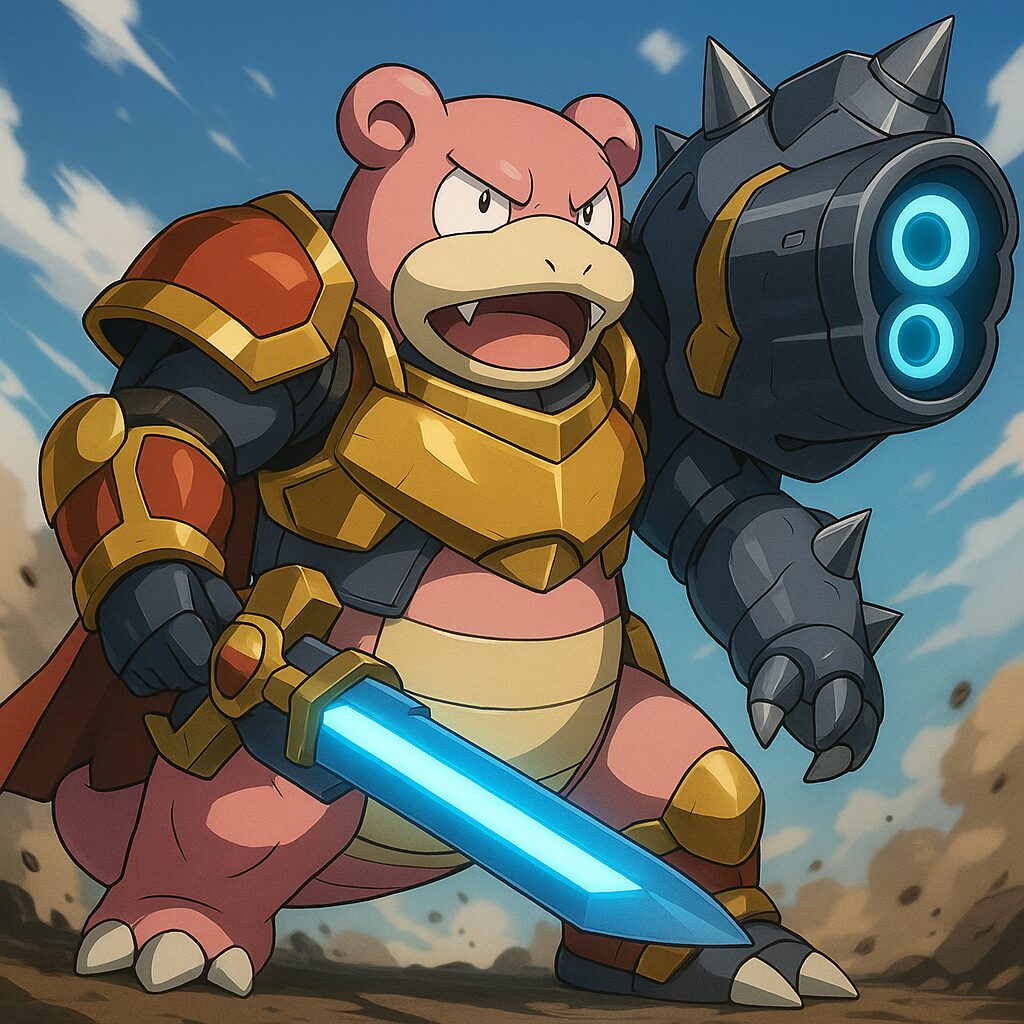 偽物の強そうな武器を持った戦闘態勢のヤドラン画像