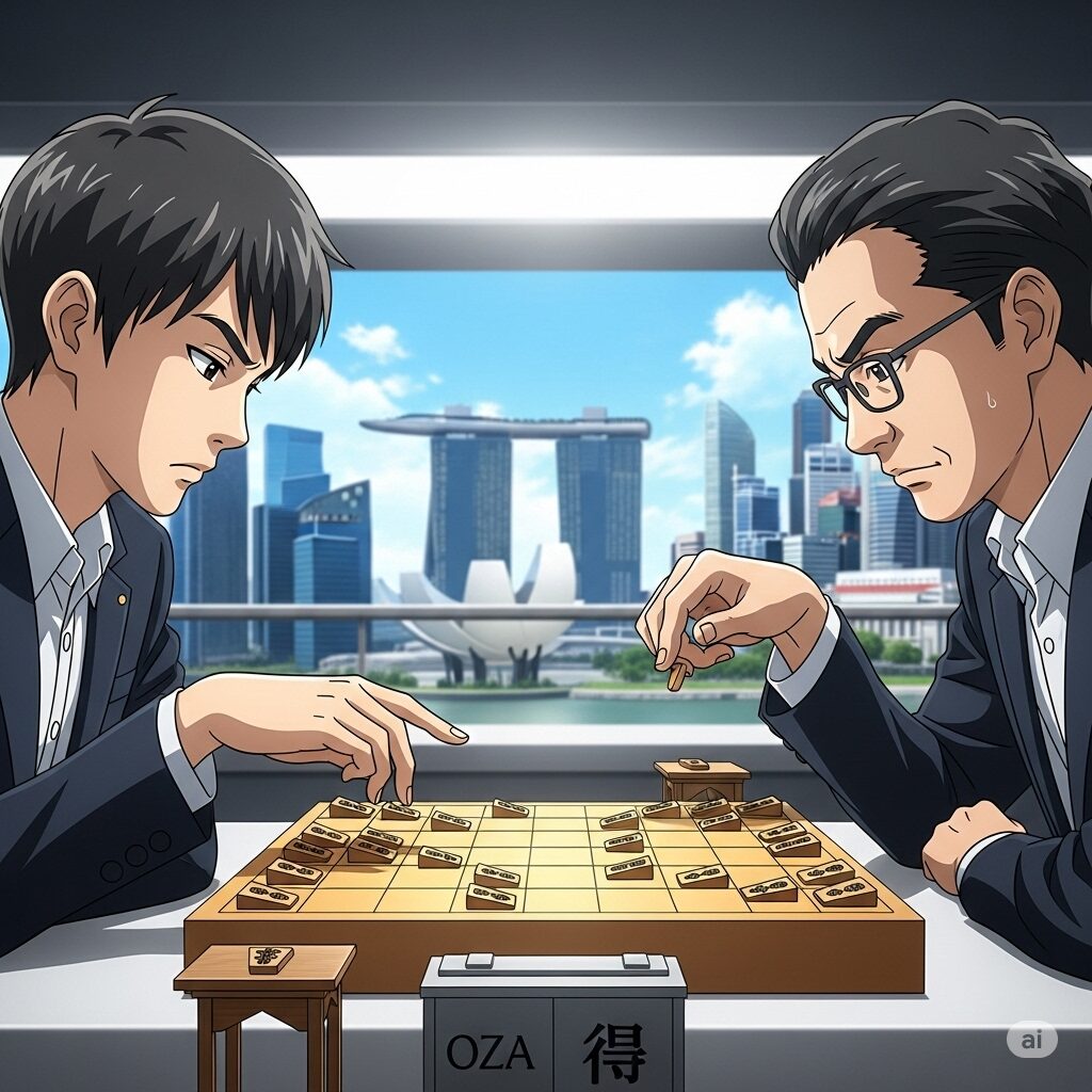 シンガポールで将棋する二人の男性のイラスト