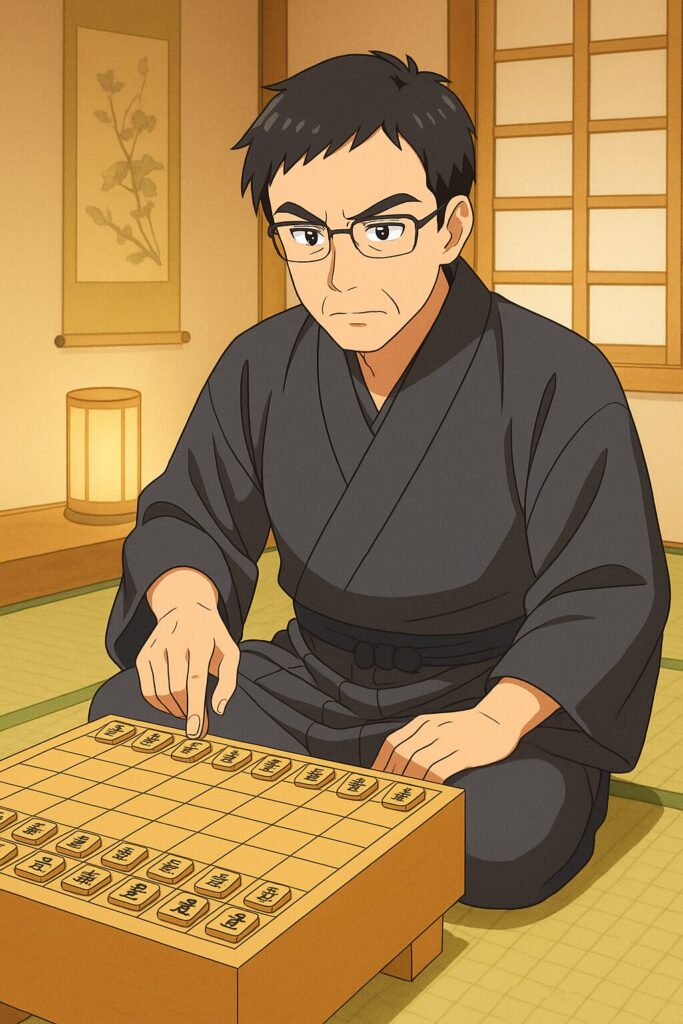 将棋を指す壮年男性のイラスト