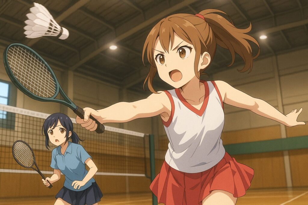 バドミントンの練習をしている少女