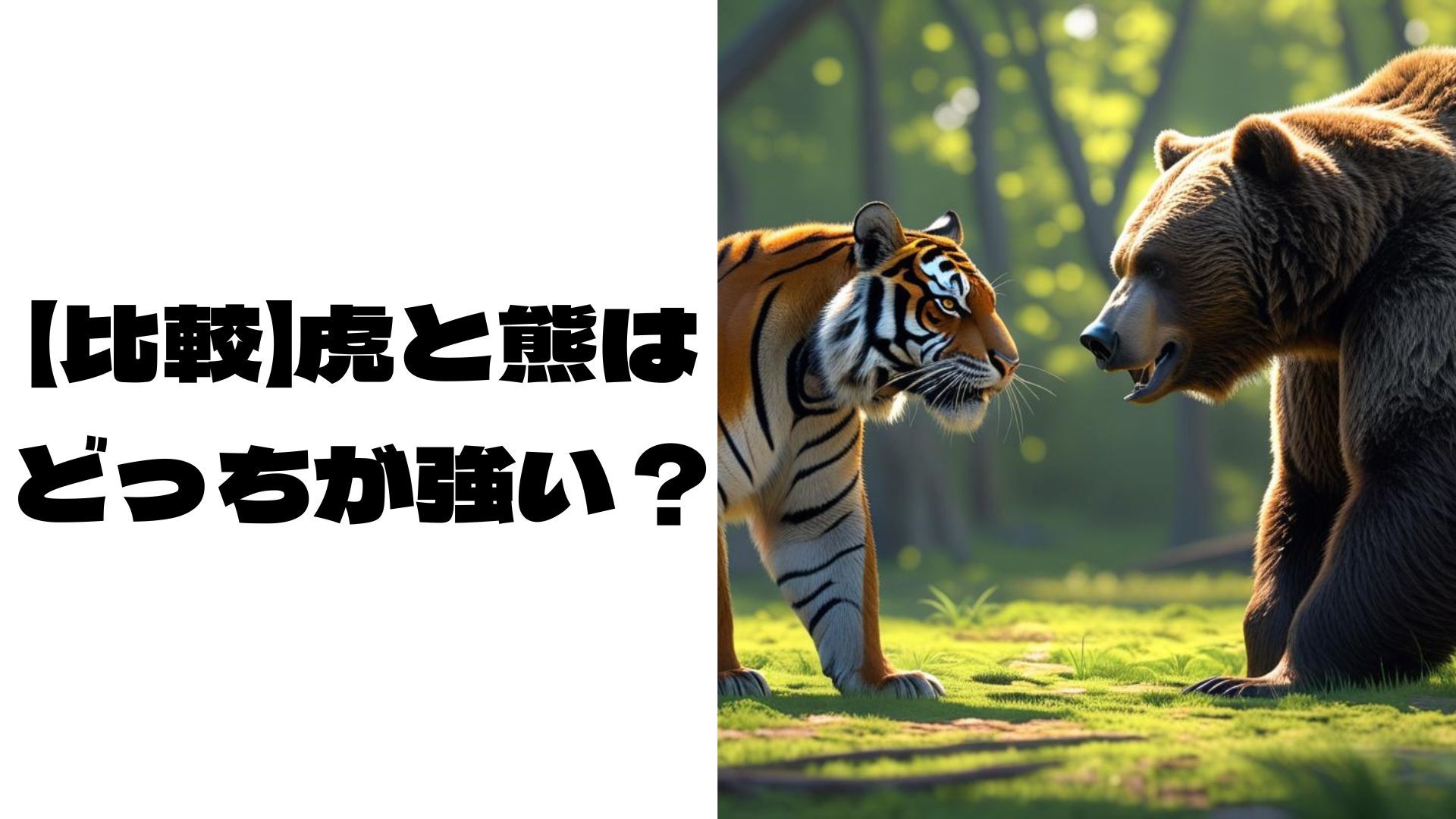 森で向き合うクマとトラ