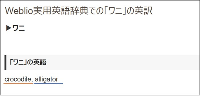 ワニを和英辞書で調べた画像