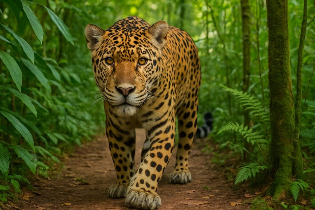 ジャングルを歩くトラの画像