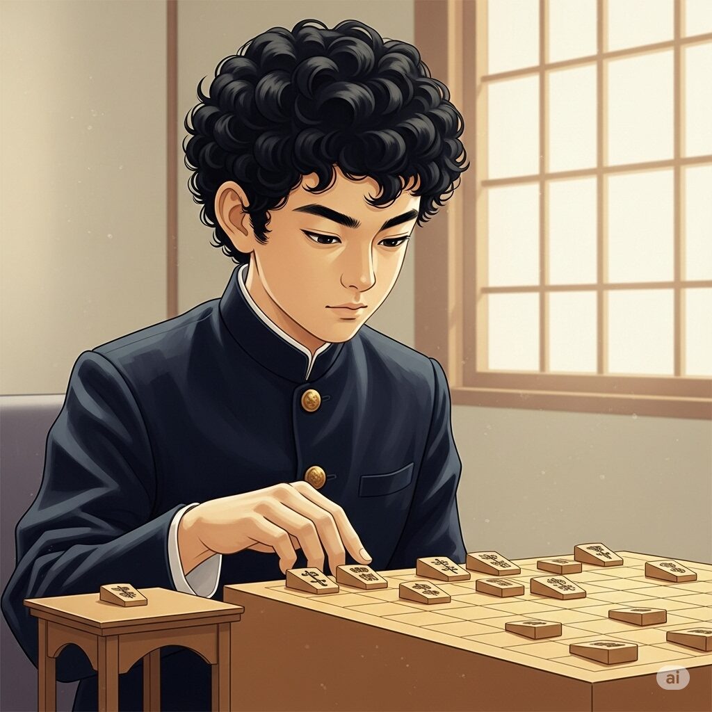 将棋を指す学ランの男子学生のイラスト