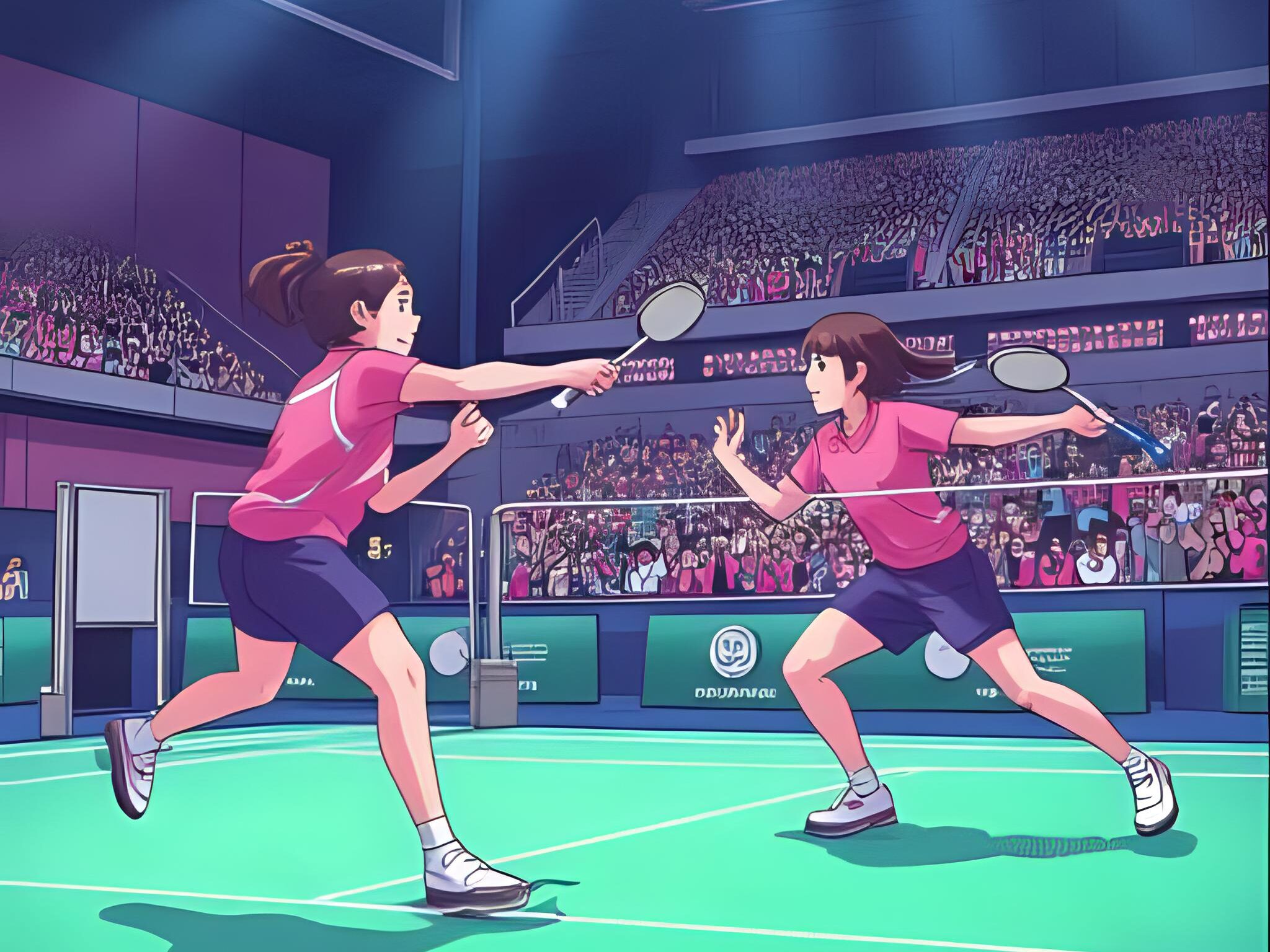 バドミントンの試合をしている少女