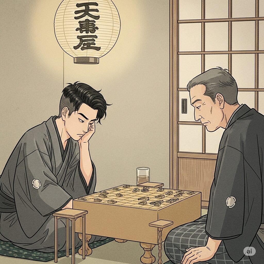 将棋をさす二人の男性のイラスト