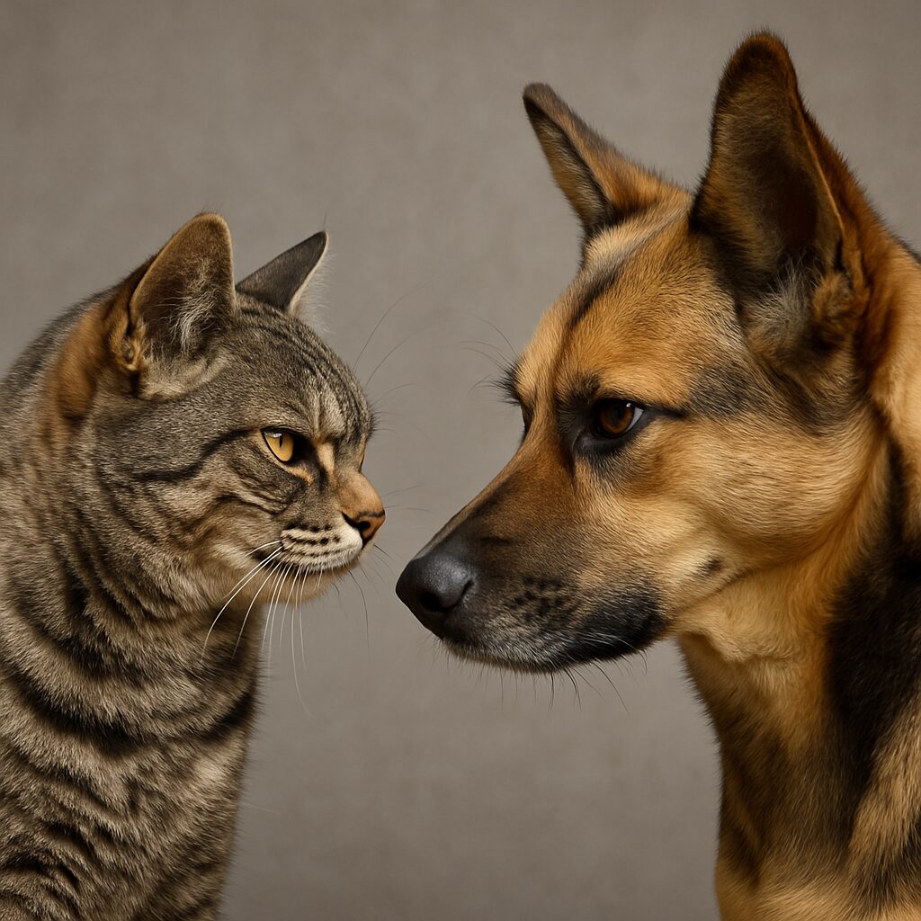 猫と犬が向き合っている画像