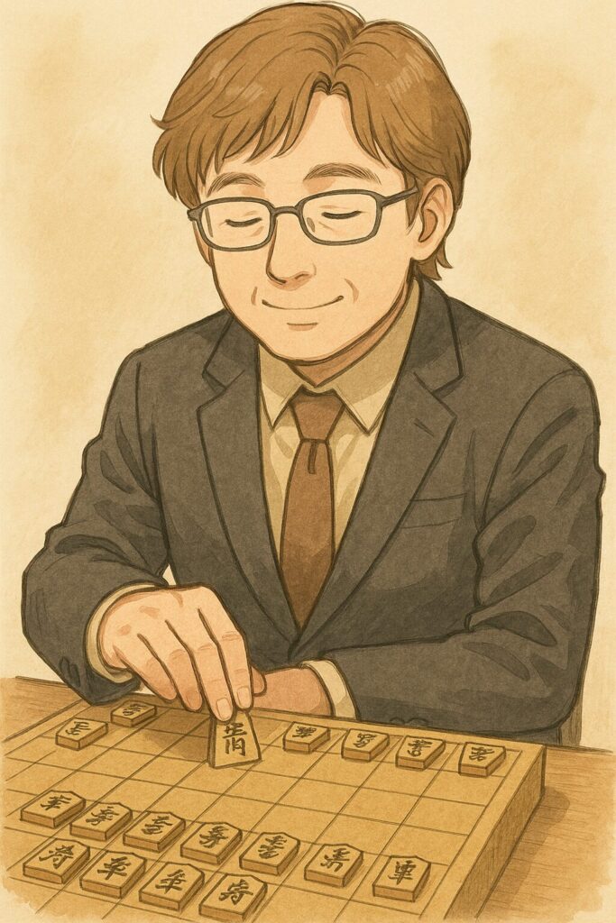 将棋を指す茶髪の中年男性の画像