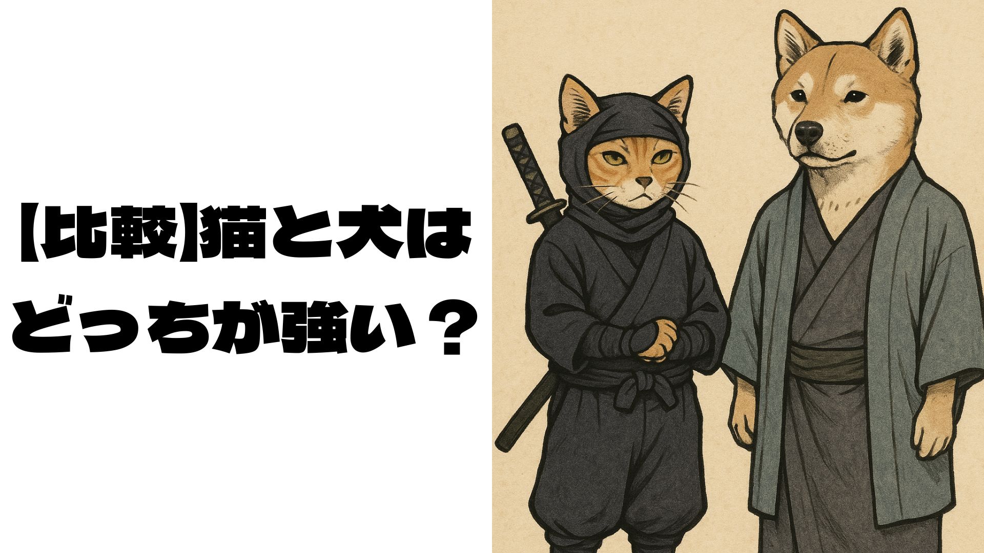 忍者の猫と侍の犬の画像