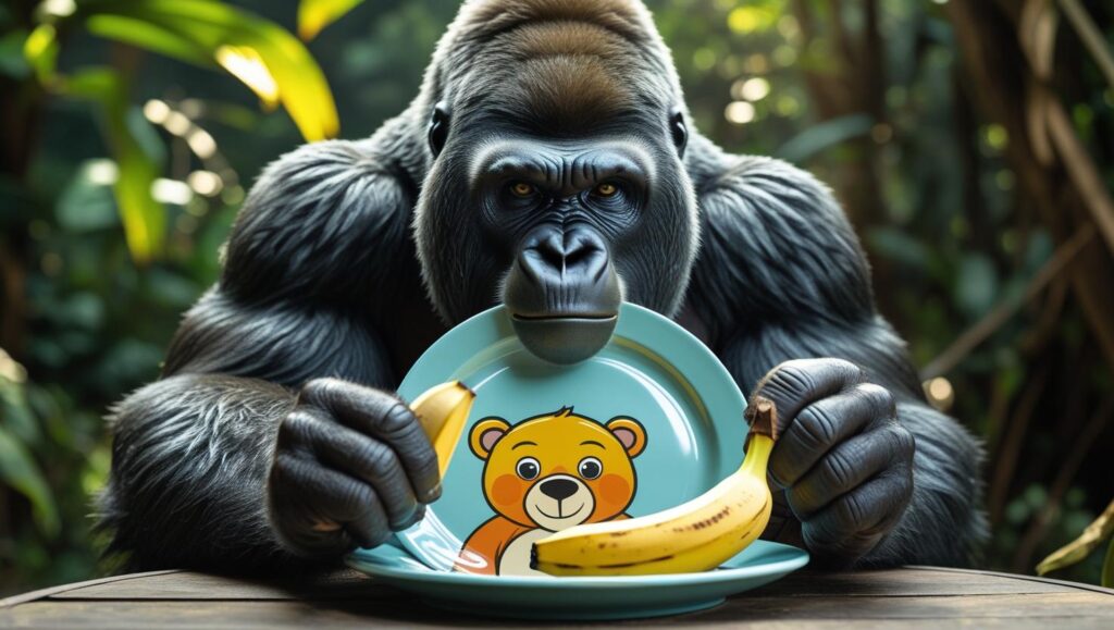 バナナを食べるゴリラの画像