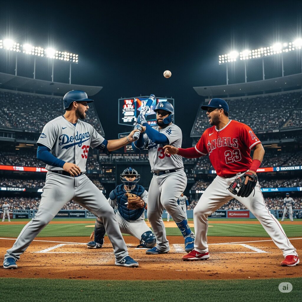 ドジャーズとエンジェルスの選手が野球をするイメージ画像