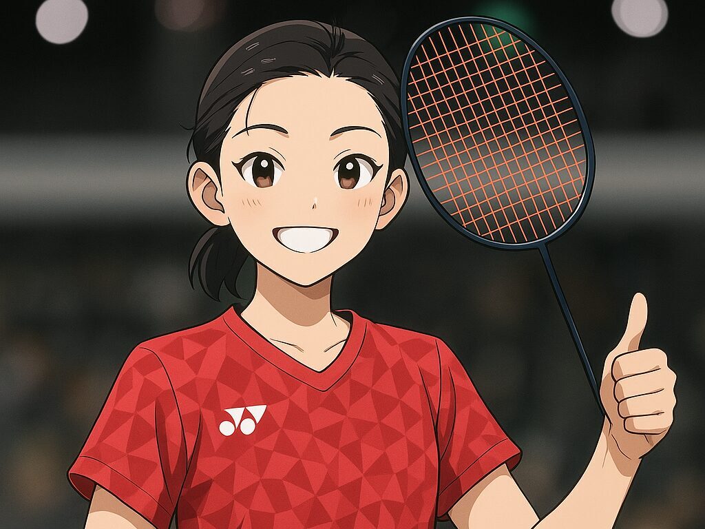 バドモントンの試合が終わってホッとする少女