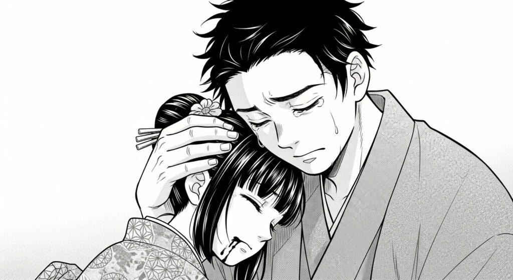恋人の恋雪が殺されてしまって泣いている狛治のイメージ画像