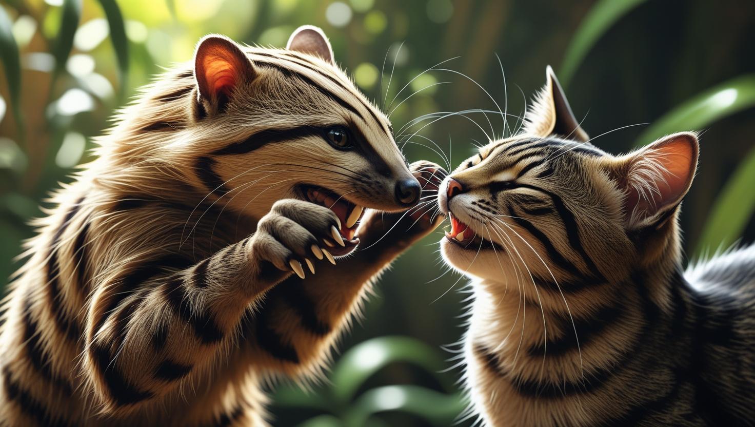 猫を襲うハクビシン