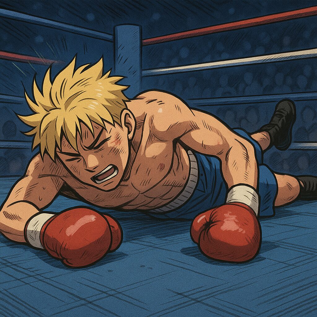 ダウンする金髪ボクサー画像
