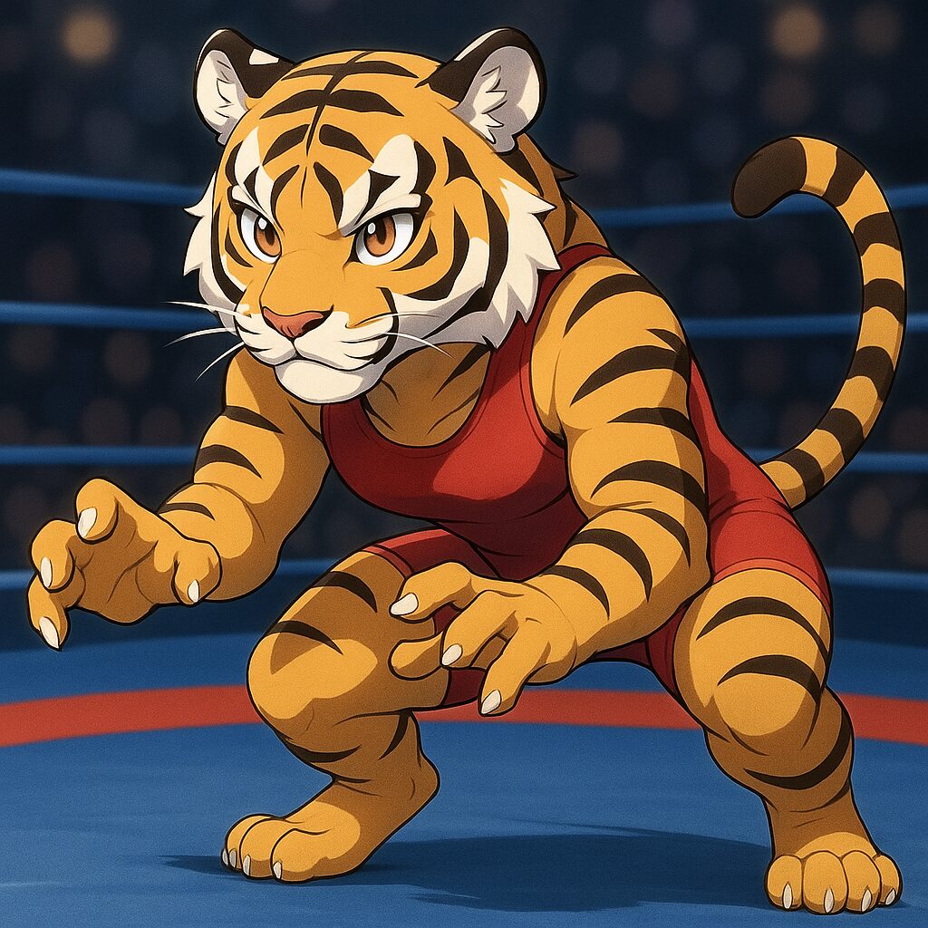 虎の女子レスリング選手のイラスト