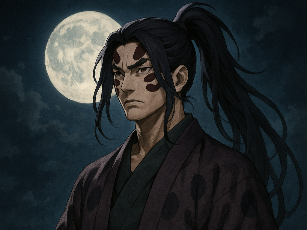 月夜に立っている黒死牟風の青年