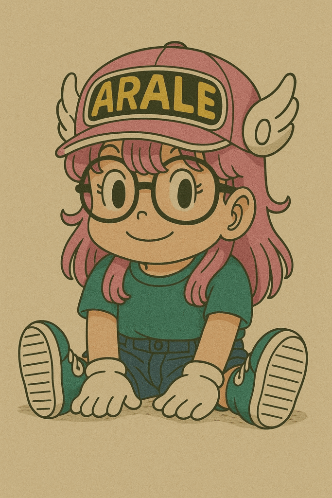 偽物のアラレちゃんが座っている画像