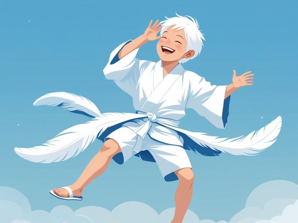 笑顔のニカルフィが空を飛んでいるイメージ画像