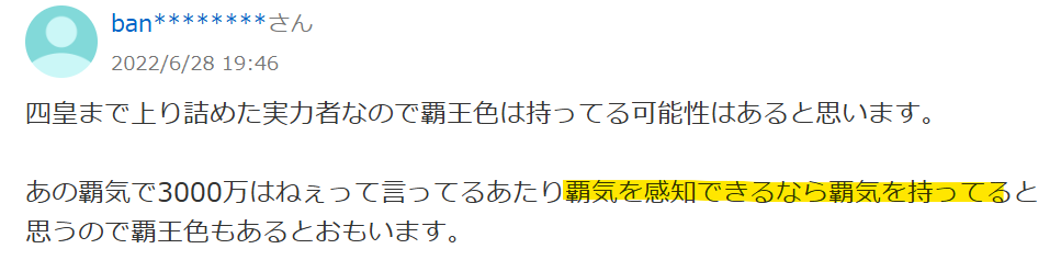 黒ひげの覇気についての知恵袋の投稿画像