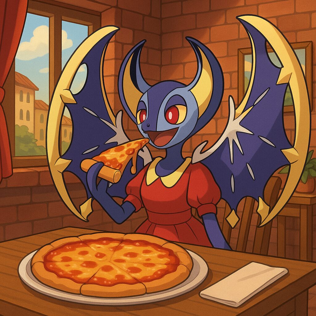 偽物のルナアーラがピザを食べている画像