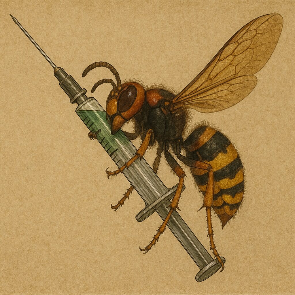 注射器をもつスズメバチの画像