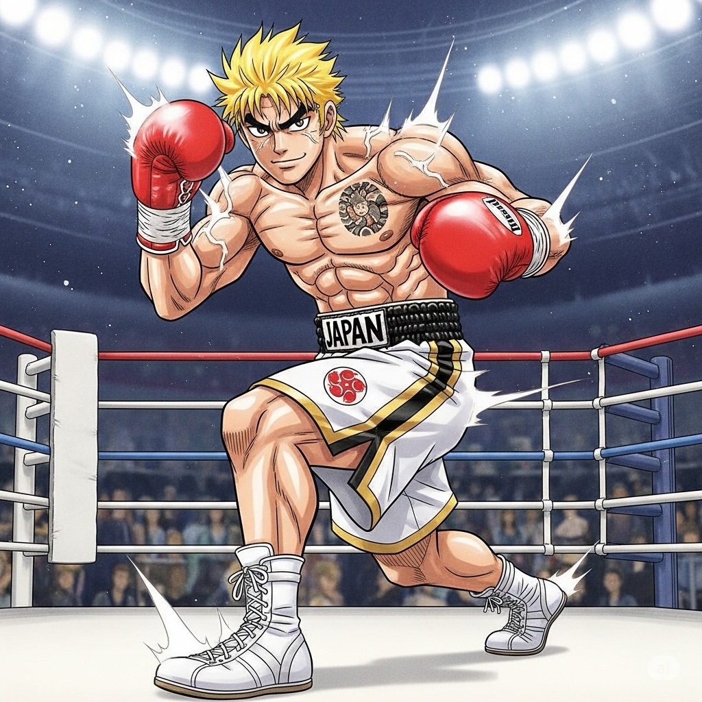 金髪のボクサーがこちらを向いて不敵に微笑むイラスト