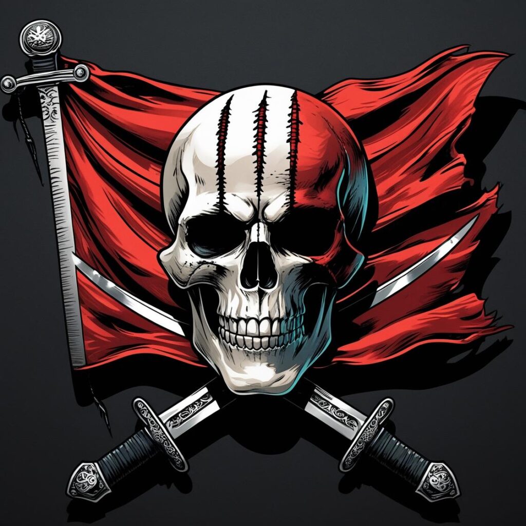 三本の傷と剣が２本ある赤髪海賊団の海賊旗に似せたイメージ画像