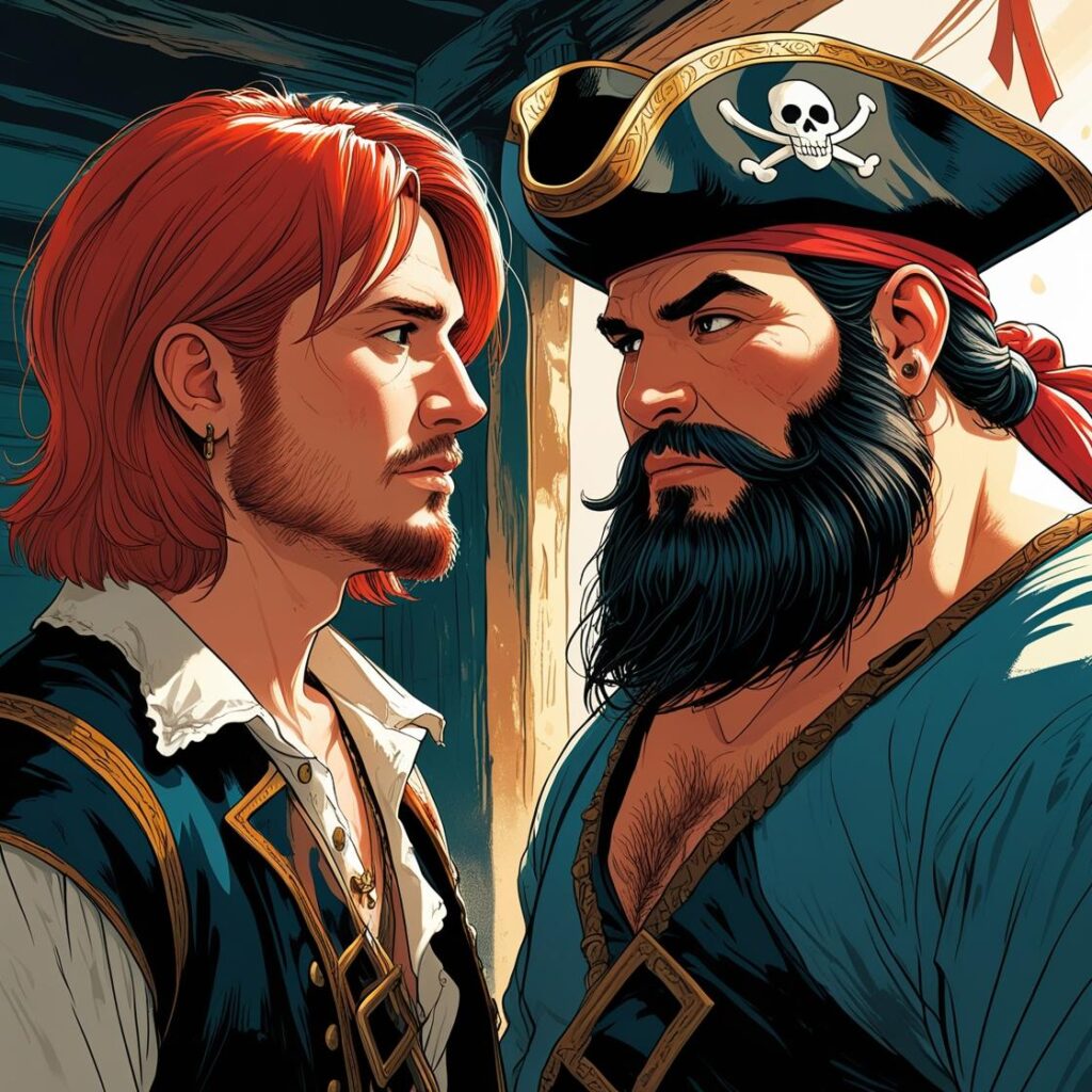 偽のシャンクスと偽の黒ひげが向かい合ってにらんでいるイメージ画像