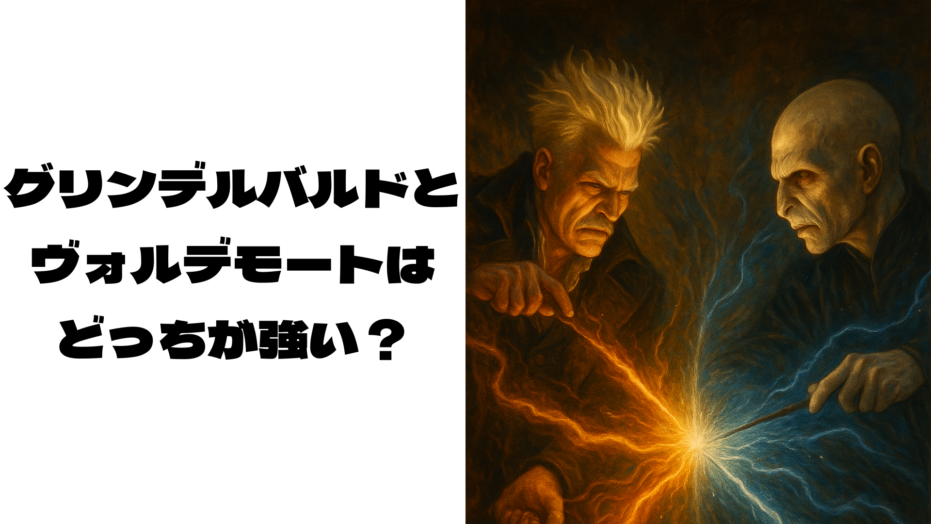 杖を持って向かい合うグリンデルバルドとヴォルデモート