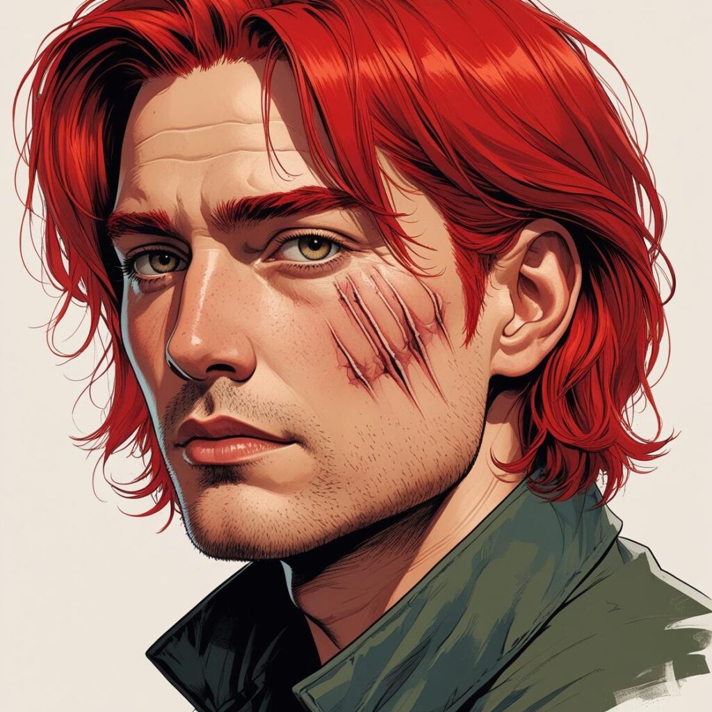 赤髪で目に傷があるシャンクスに似たイラスト