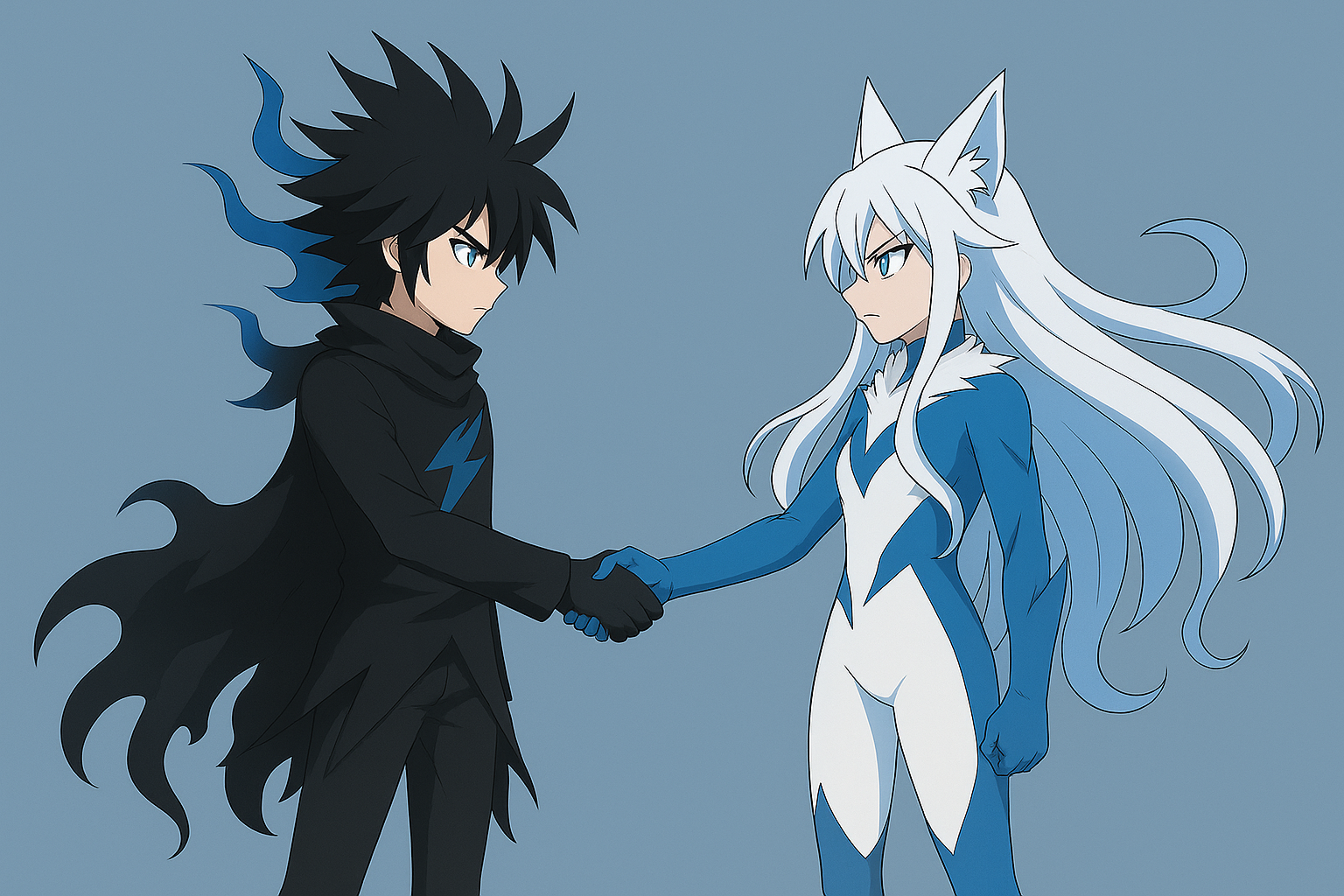握手をする白フォノウと黒フォノウ風キャラクター