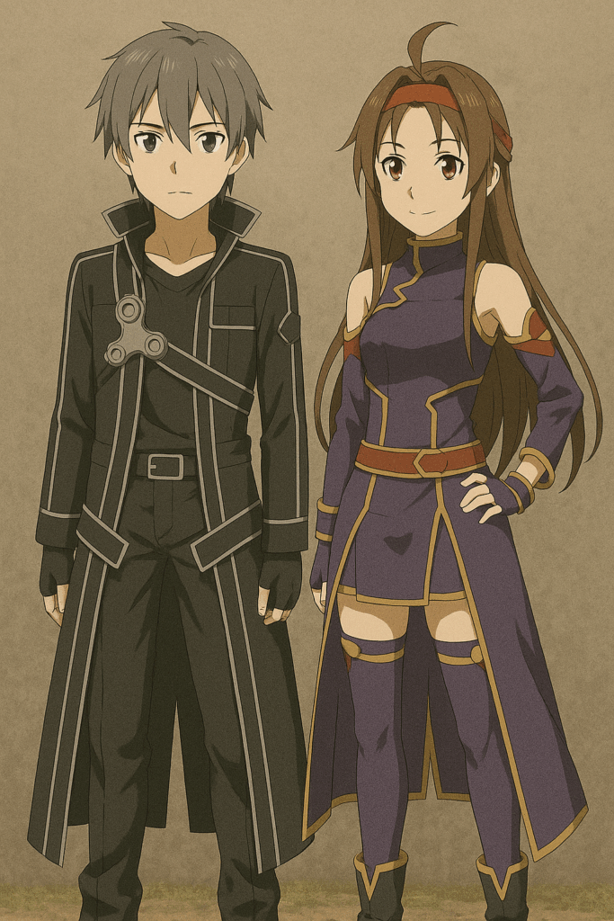 偽物のキリトとユウキが立っている画像