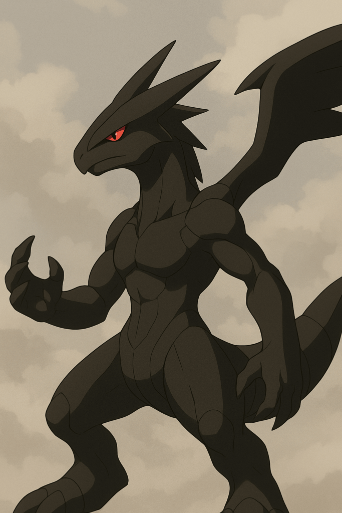 片手を上げたゼクロム風モンスターのイラスト
