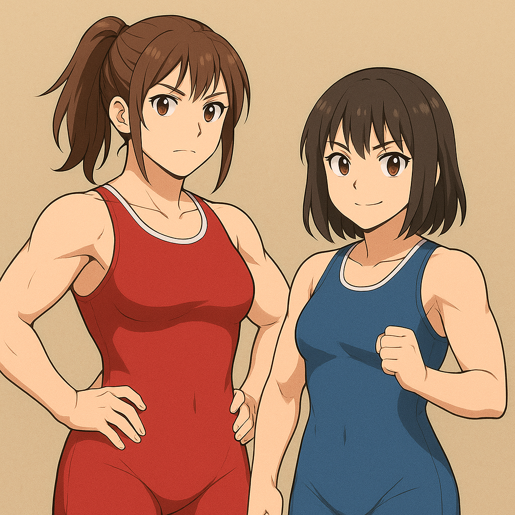 女子レスラー二人が立っているイラスト風のイメージ画像