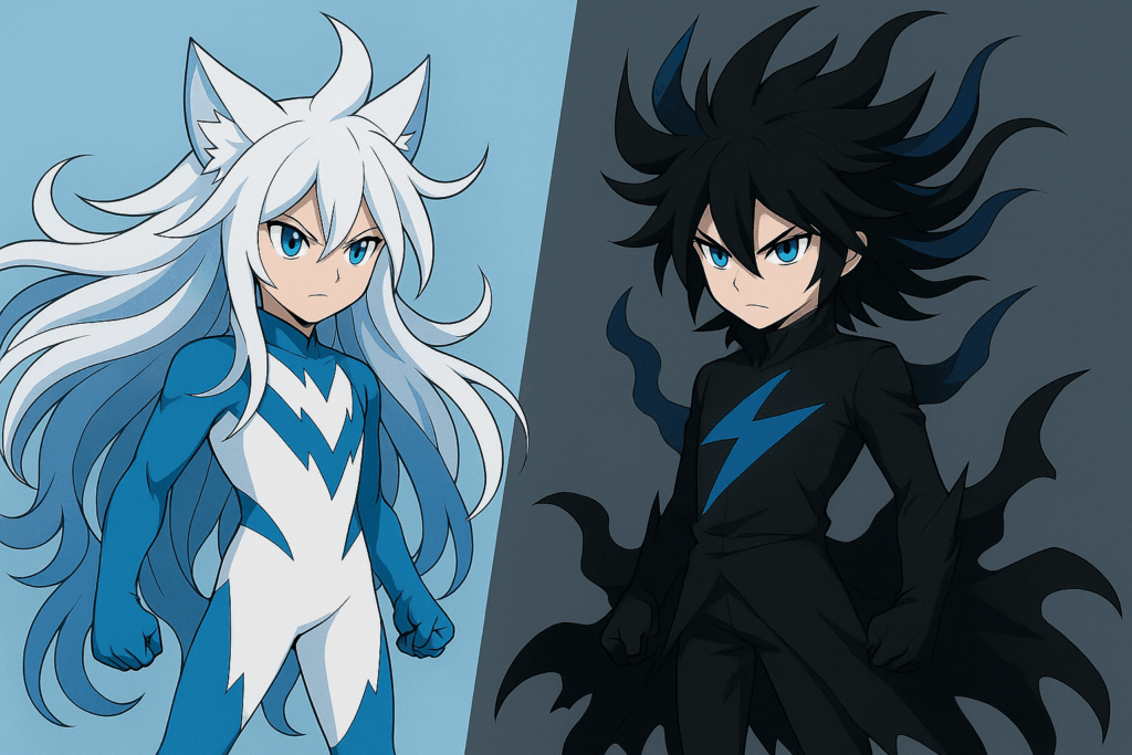 白フォノウと黒フォノウ風キャラクターのイラスト