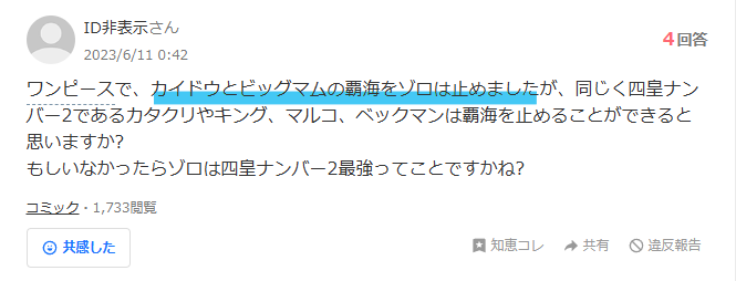 ゾロが受け止めた覇海の知恵袋の画像