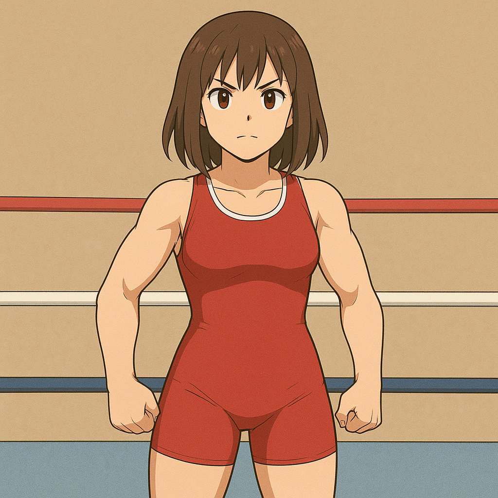 藤波朱里選手をイメージしたレスリングをしている風の女の子のイラスト画像