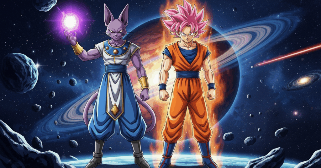 破壊神ビルスと悟空が宇宙で戦おうとしているイメージ画像