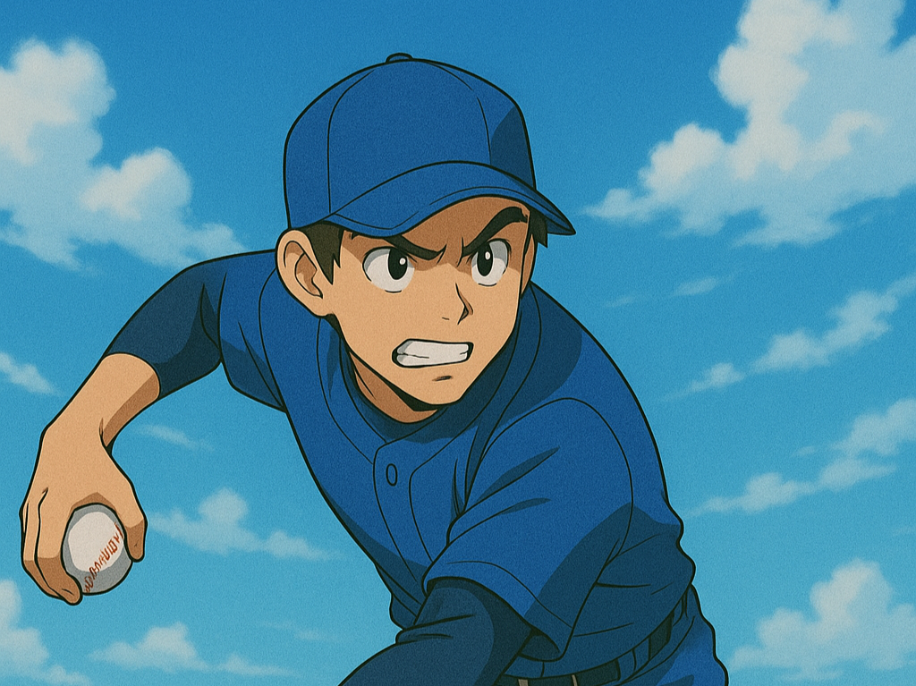 ナ・リーグ所属チームのピッチャーがマウンドで投球をしようとしているイメージイラスト