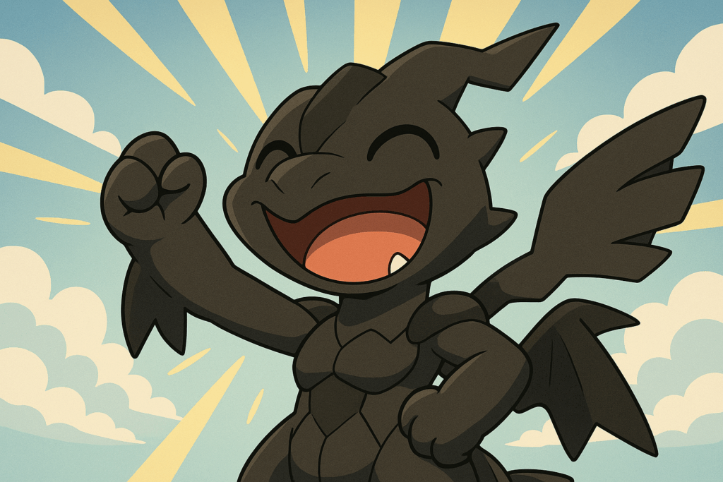 ガッツポーズで喜ぶゼクロム風モンスター