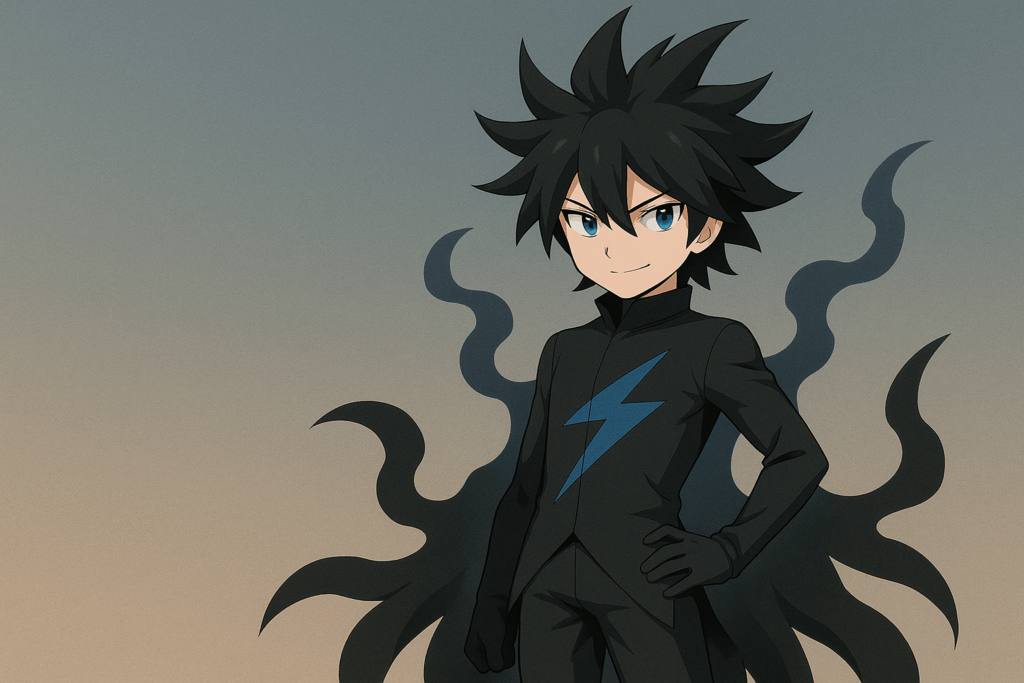 腰に手を当てる黒フォノウ風キャラクター