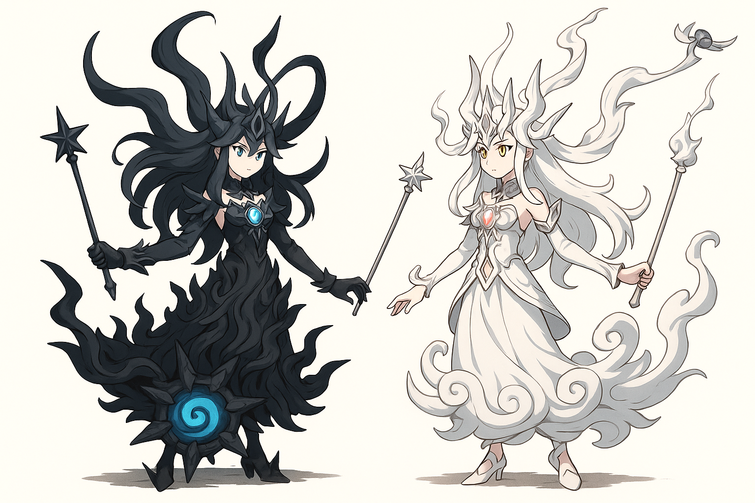 イザナギとイザナミ風キャラクターの全身イラスト