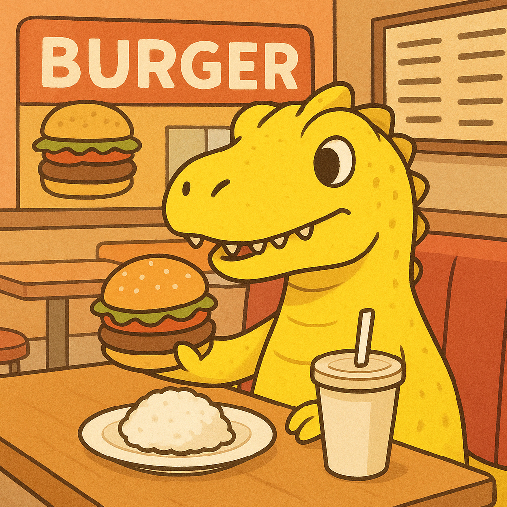 偽物のガチゴラスがハンバーガーを食べている風の画像