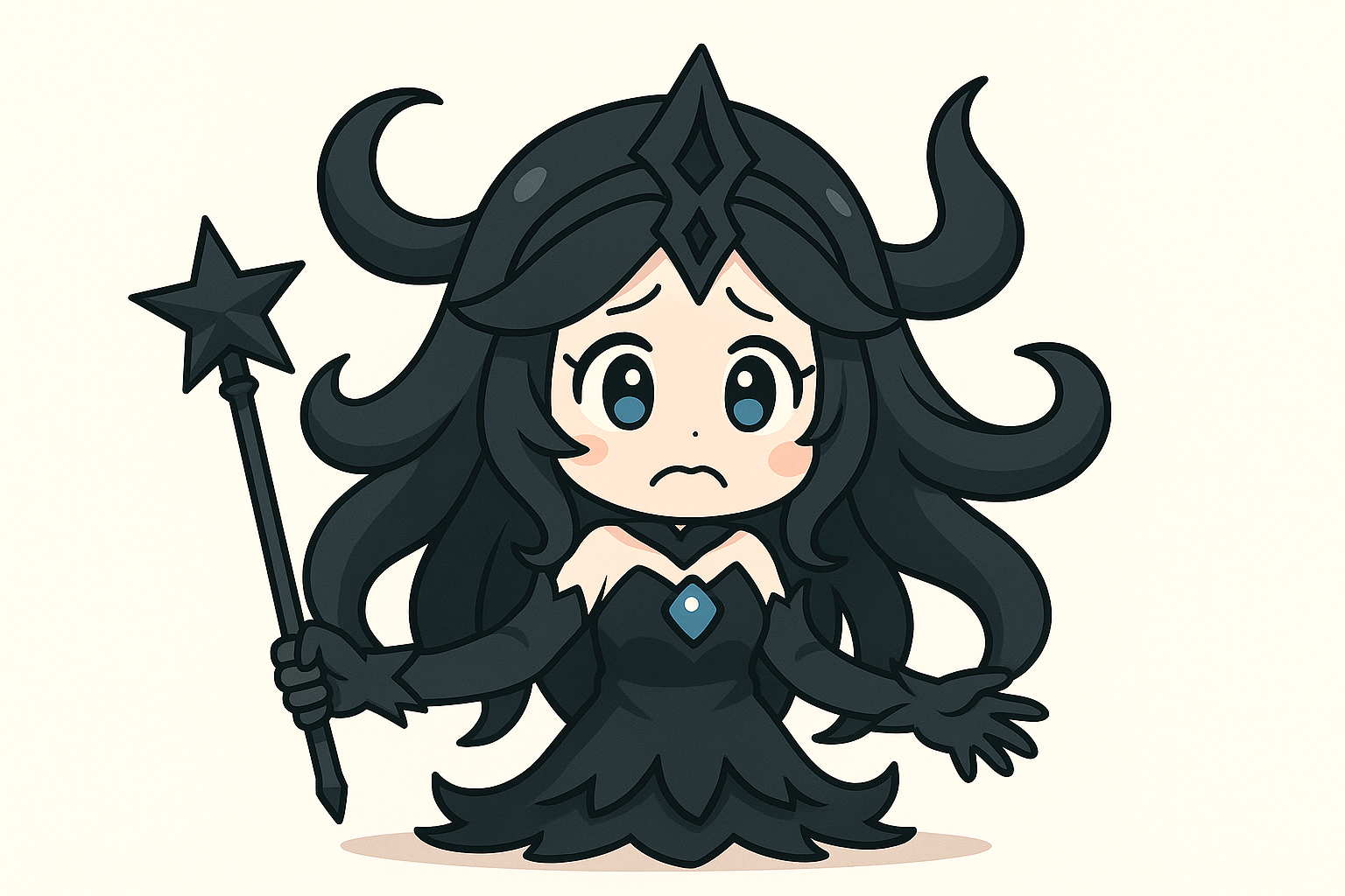 困り顔のイザナミ風キャラクター