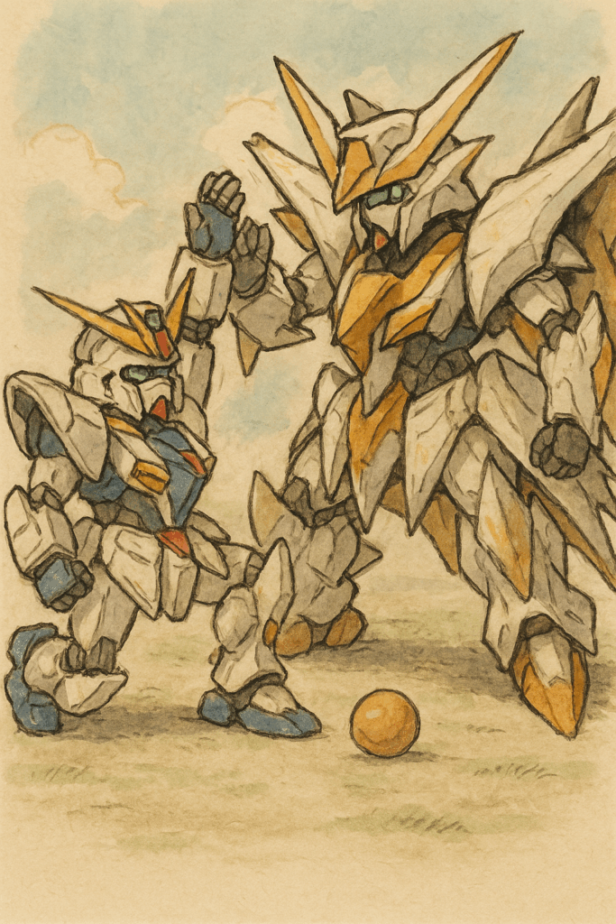 クスィーガンダムとペーネロペーが遊んでいる画像